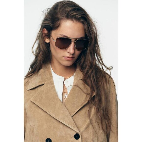 ZARA 100% LEATHER SHORT TRENCH COAT - Picture 7 of 13